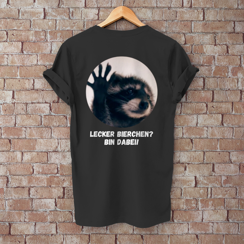 Premium T-Shirt "Waschbär Bierchen" (Backprint)