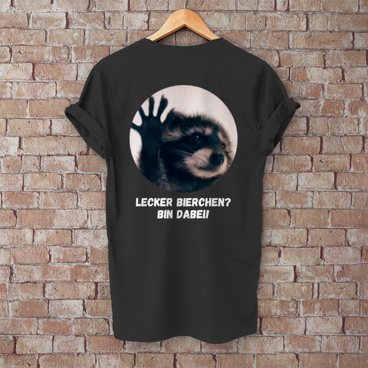 Premium T-Shirt "Waschbär Bierchen" (Backprint)