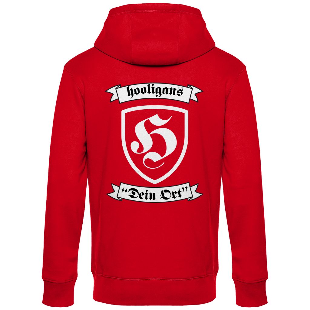 Premium Hoodie "Hooligans - Badge" (personalisierbar) (Backprint)