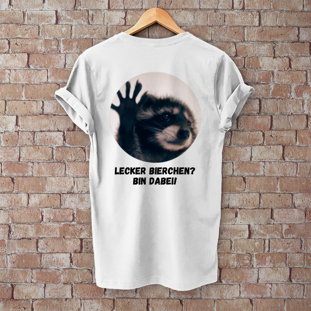 Premium T-Shirt "Waschbär Bierchen" (Backprint)