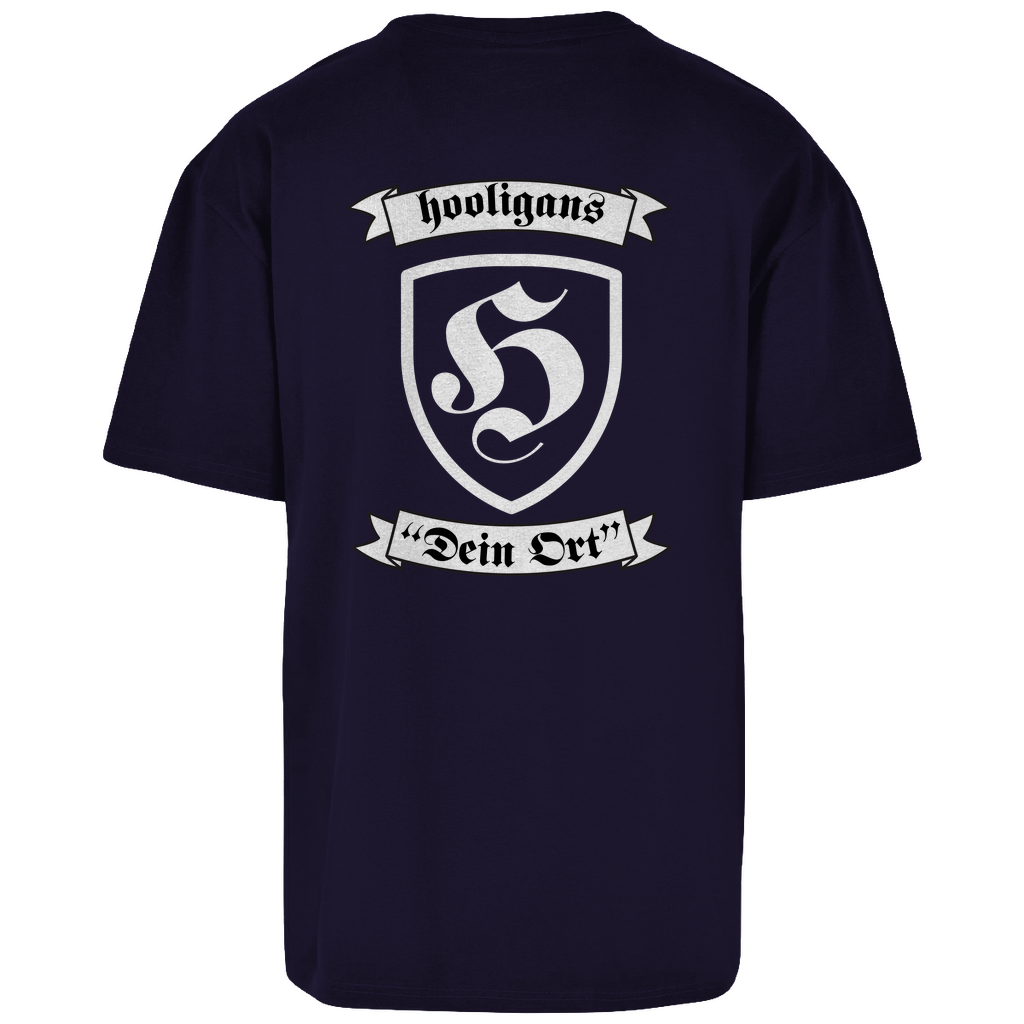 Premium Oversized T-Shirt "Hooligans - Badge" (personalisierbar) (Backprint)