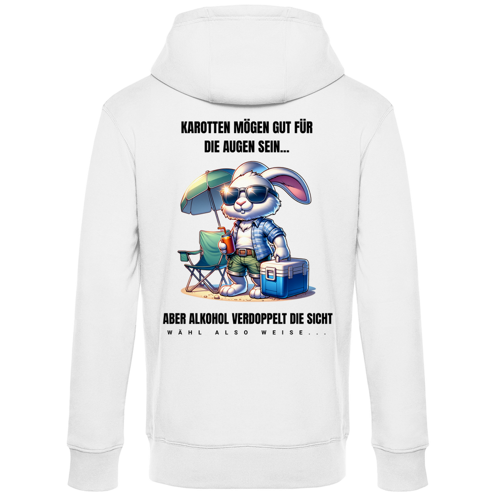 Premium Hoodie "Karotten oder Alkohol?" (Backprint)