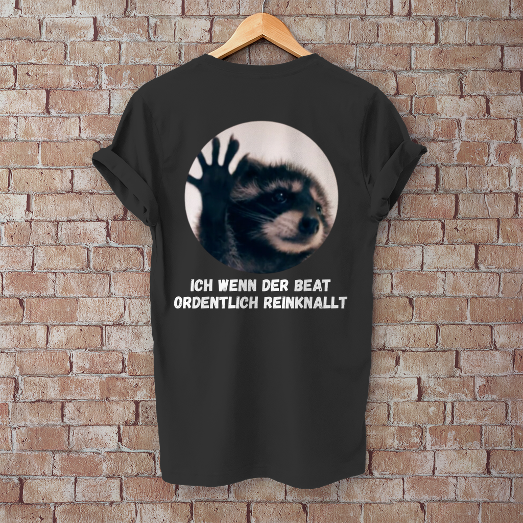 Premium T-Shirt "Waschbär Beat" (Backprint)